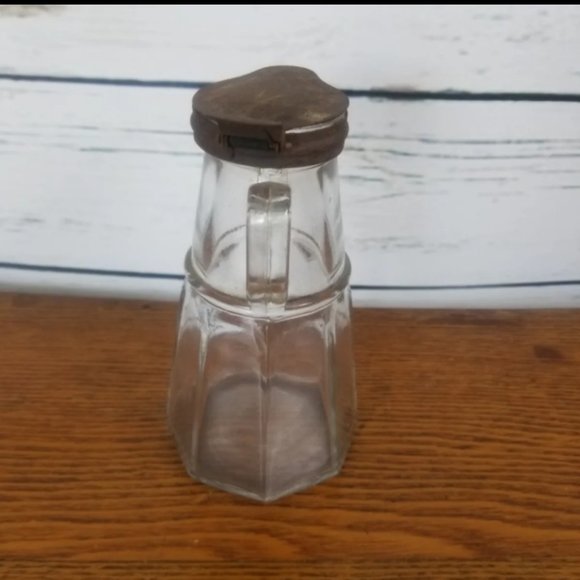 Vintage Syrup Pitcher Glass Handle Metal Flip Lid - Picture 6 of 8